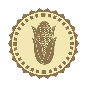 A brown and white logo of corn on the cob.