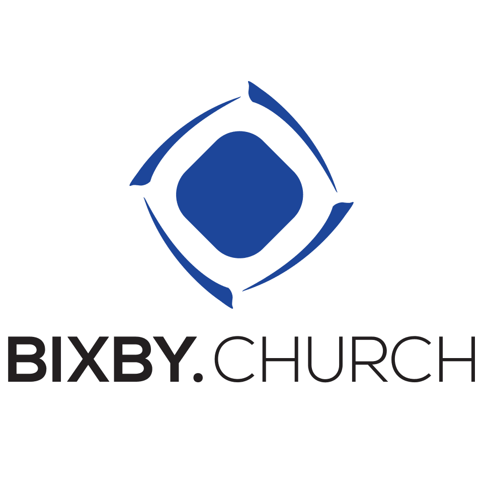 A black and blue logo for bixby church