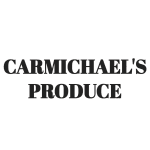 A black background with the words carmichael 's produce written in white.