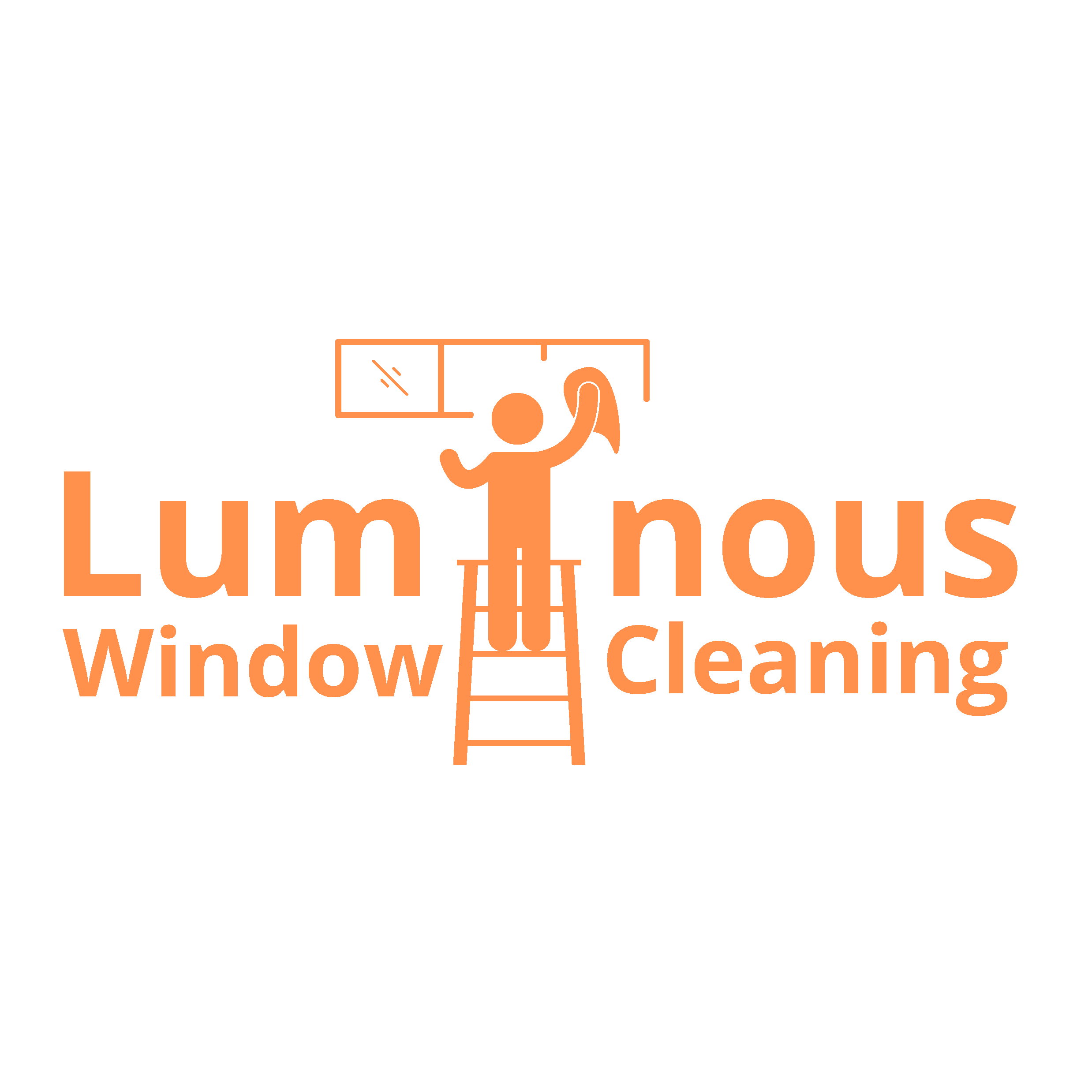A person on a ladder cleaning windows.